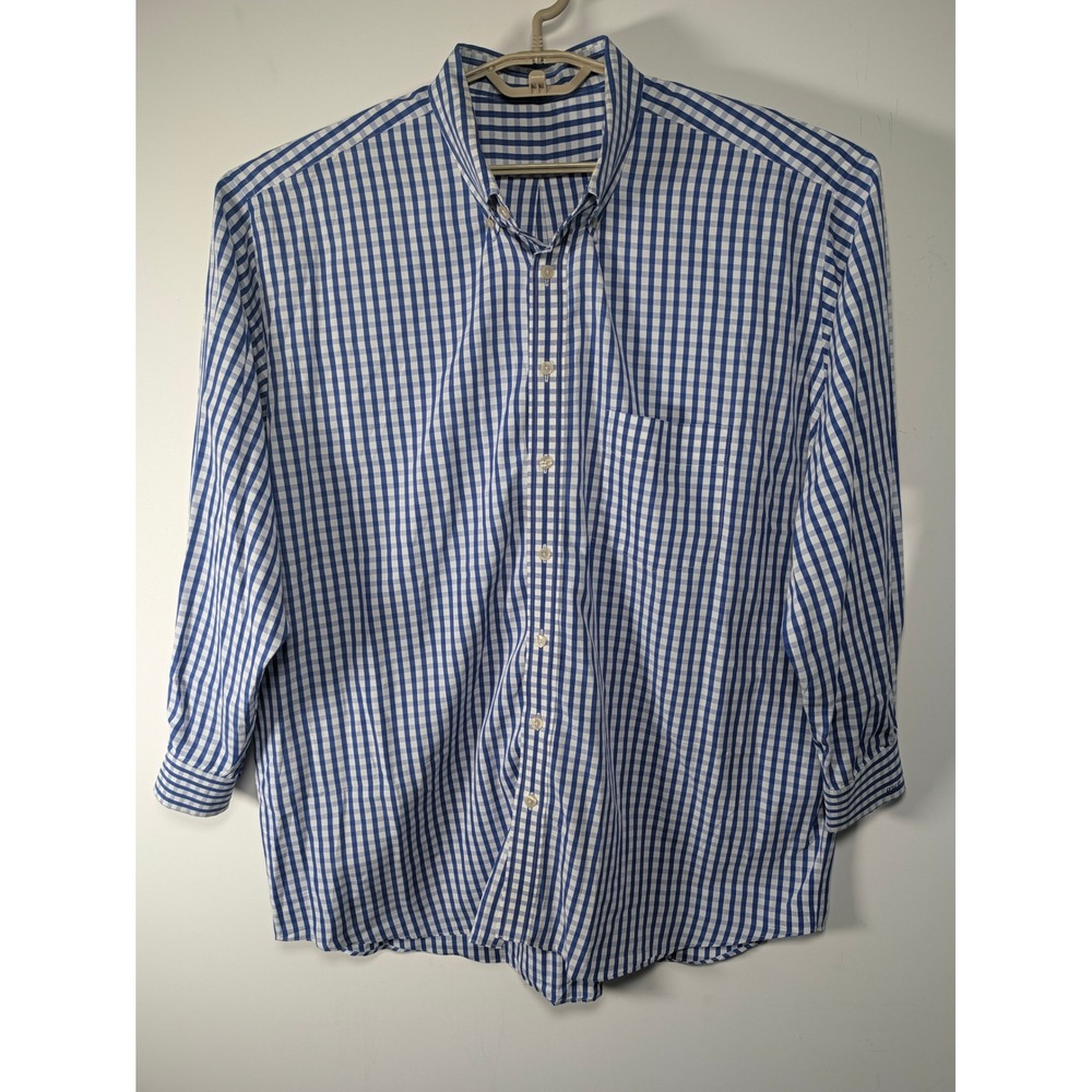 Unbranded Mens Button Down Gingham Check Cotton Blend Blue White checkered